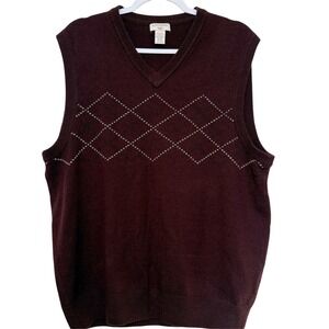 Dockers Men XL Burgundy Argyle V-Neck Sweater Vest Acrylic Knit Sleeveless 15510